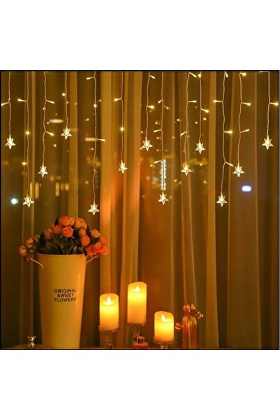 Hediye Rüzgarı 4m 96 LED Yıldız Saçak Perde Işık | Gün Işığı | Yılbaşı & Deko...