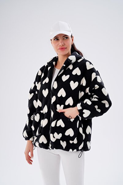 ŞİMAL Women's Heart Patterned Plush Coat 255401 -