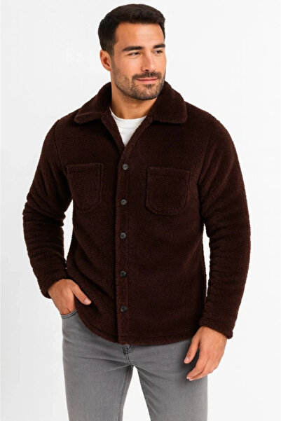 GENCULUS Men's Plush Fleece Cardigan Shirt – Collared, Button-Down, Chest Pocket, Soft Textured Winter Regular Fit