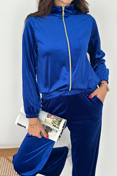 MODAMİNEM Women's Zippered Velvet Tracksuit Set