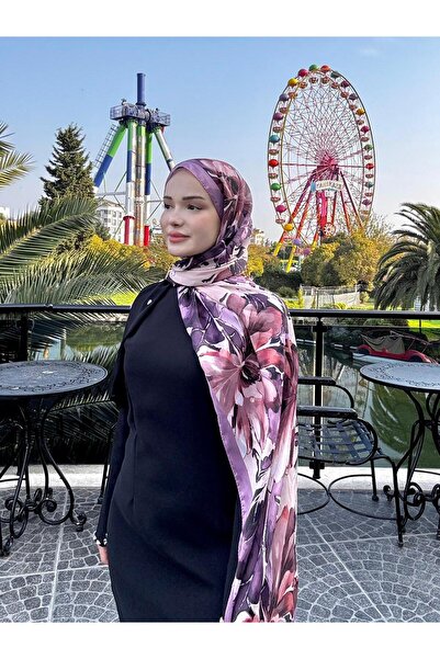 CUOCA LOUNGE Çiçek Desenli Lila İnce Vual Şal