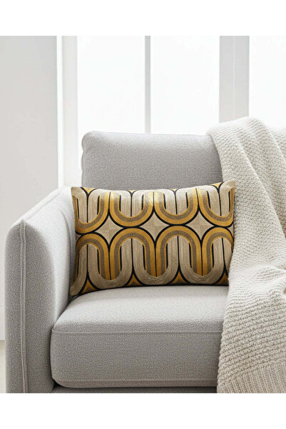 REDTAG وسادة مطرزة هندسيًا باللون الخردلي والأسود