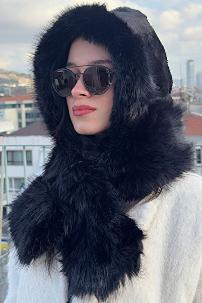 Mollycrush Women's Beige Faux Fur Scarf Hat – Winter Warm Soft Plush Model