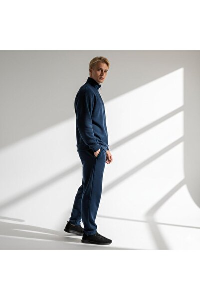 ribana Unisex Corded Fabric Shirt Collar Zippered Pocket Elastic Waist Knitwear Bottom Top Set