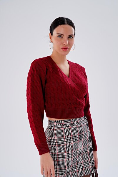 ŞİMAL Women's Knitted Pattern Double-Breasted Collar Knitwear Knitted Sweater 255152 -