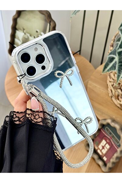 Go Aksesuar iPhone 16 Promax Compatible Mirrored Charm Bow Design Silicone Case