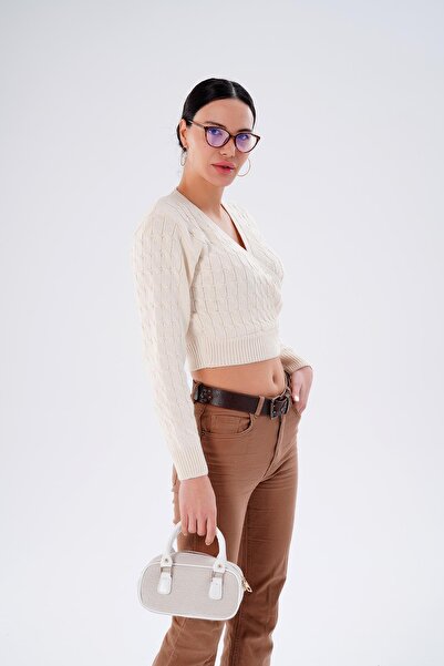 ŞİMAL Women's Knitted Pattern Double-Breasted Collar Knitwear Knitted Sweater 255152 -