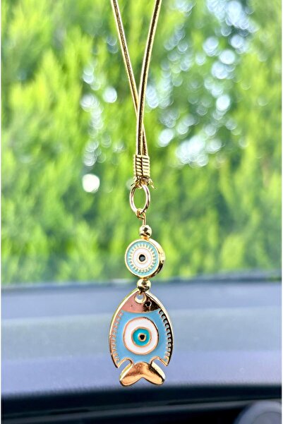 Azrua Gilded Light Blue Fish Car Mirror Ornament Car Charm Bag Accessory