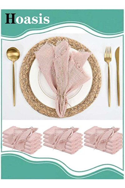 Generic Hoasis 10 Pcs Cotton-Linen Napkins 43x43cm Pink Fringed (Handmade)