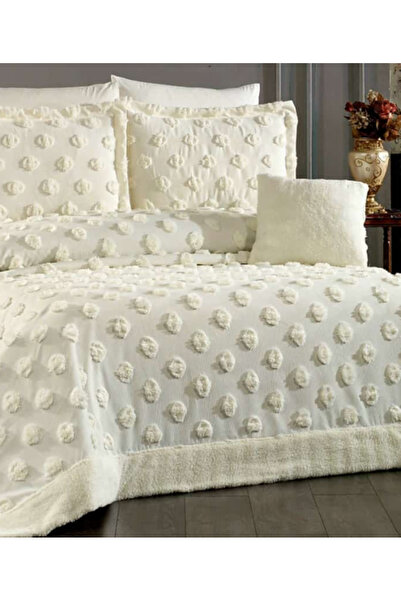 baladı home ev tekstil home collection Double Pompom Bedspread with Lace (Set of 4 Pieces) Bedspread and 2 Pillowcases Pique