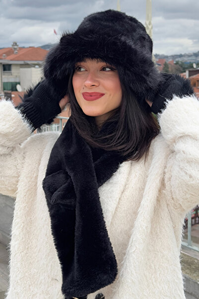 Mollycrush Women's Plush Fur Winter Hat Neck Warmer Gloves Set – 3-Piece Soft Set