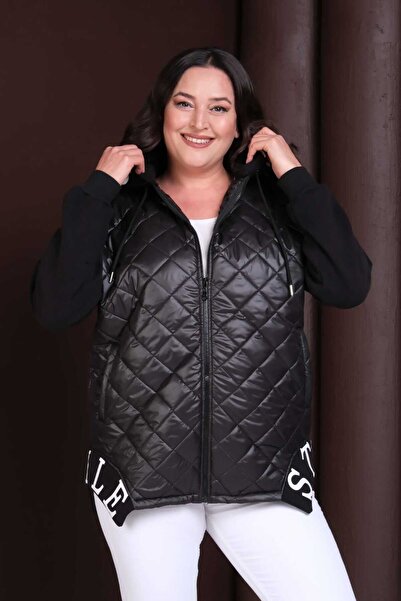 tarzımsüper Plus Size Women's 3 Thread K Hooded Quilted Coat – Fabric Sleeves, Warm and Comfortable Casual Outerwear