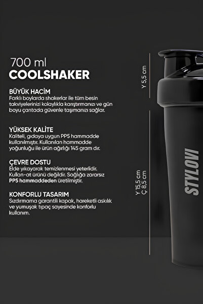 Stylovi Gymshark 700 ml Shaker |   Sports Water Bottle with Leak-Proof Lid and Strainer, Ergonomic Design Suitable for Health