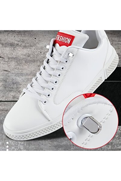 AdyMel Șireturi elastice albe cu sistem de fixare AdyMel®, set de 4 perechi cu cleme argintii