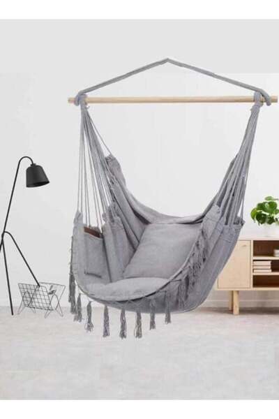 Raffine Boho Hanging Hammock Chair - Padded Swinging Chair for Indoor/Outdoor, Grey