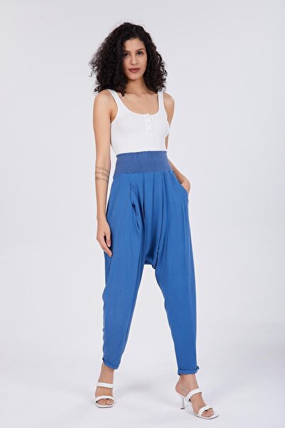 della moor Women's Blue Elastic Waist Belmando Baggy Trousers