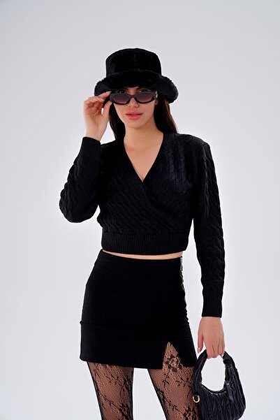 ŞİMAL Women's Knitted Pattern Double-Breasted Collar Knitwear Knitted Sweater 255152 -