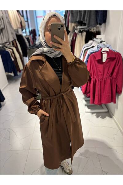 Butik kadın balon kol trençkot