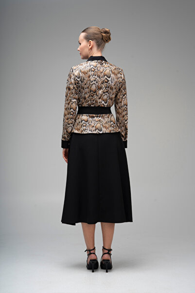 Lila Rose Ceket Yakalı Sıvama Baskılı Elbise