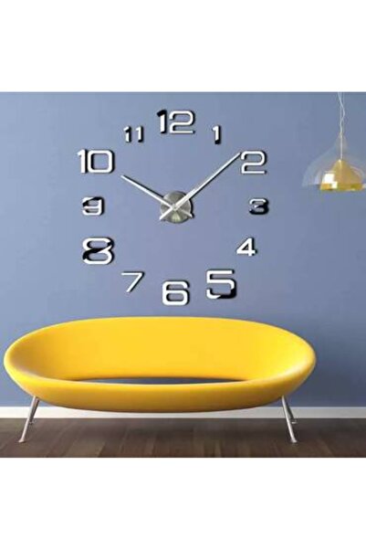 bity thok ساعة جدارية موردن بأرقام ثلاثية الابعاد فضي