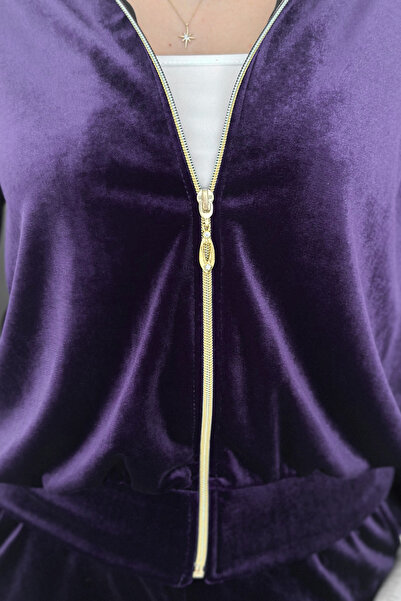 MODAMİNEM Women's Zippered Velvet Tracksuit Set