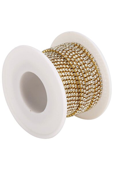 yiğit aksesuar 3 mm (Ss12) Gold Case White Crystal Stone Strip 2 Meters