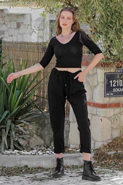 della moor Γυναικείο μαύρο ιταλικό ίσιο παντελόνι