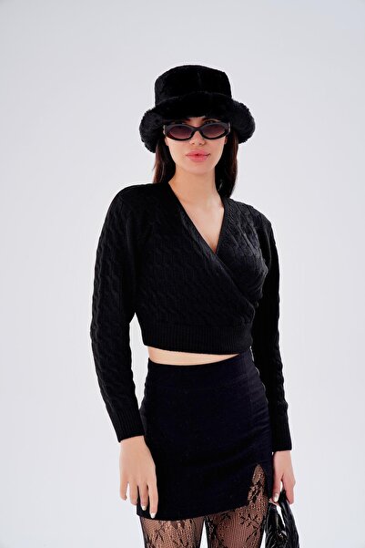 ŞİMAL Women's Knitted Pattern Double-Breasted Collar Knitwear Knitted Sweater 255152 -