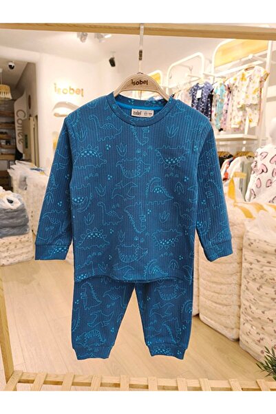 İsobel Kids Boy's Corded Fabric Interlock Fabric Long Sleeve Animal Pattern Pajama Set