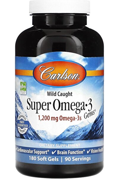 Carlson Super Omega-3 Gems, Norwegian, 1,200 mg Omega-3s, 180 Soft Gels