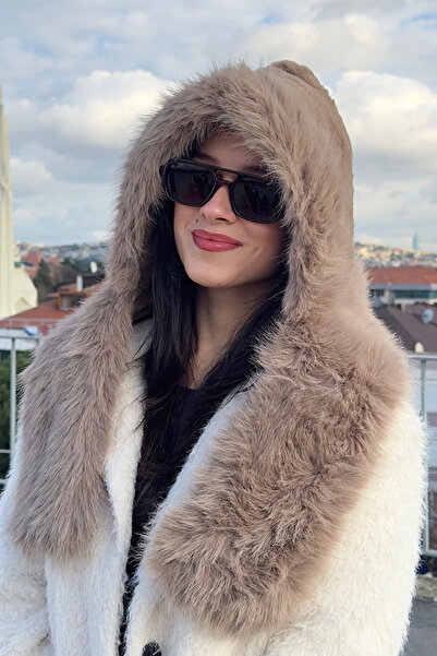 Mollycrush Women's Camel Faux Fur Scarf Hat – Winter Warm Soft Plush Model