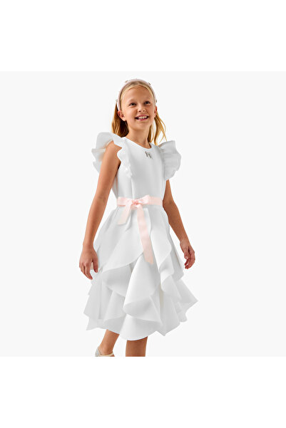 Juniors Bow Accent Dress with Ruffle Detail