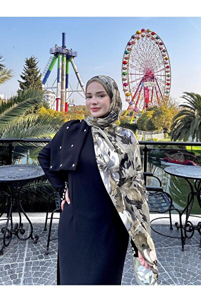 CUOCA LOUNGE Çiçek Desenli Yağ Yeşili İnce Vual Şal