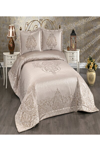 Lady London Yatak Örtüsü King Size Pano Simli Dokuma - 3 Parça - Simli Cappic...