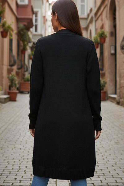 Mossta Women's Long Pocket Knit Cardigan – Minimal Basic, Soft Knitted – Black