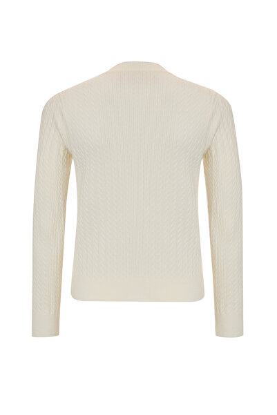 Exquise Long Sleeve Crew Neck Floral Embroidery Knit Blouse