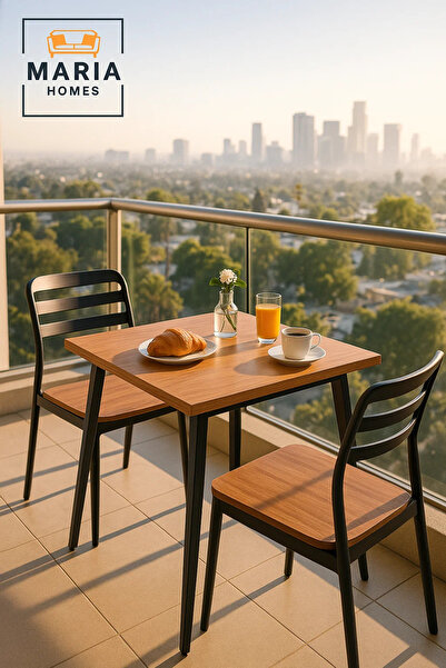 MARIA HOMES Modern Wooden Square Dining Table | Black Metal Legs | 75cm Indoo...