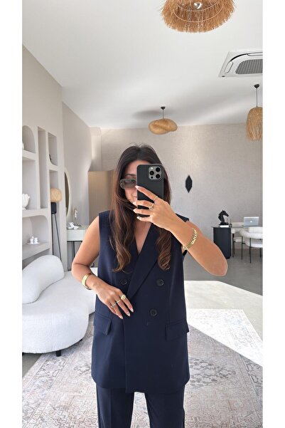 Buket Teke Navy Blue Fabric Lined Vest