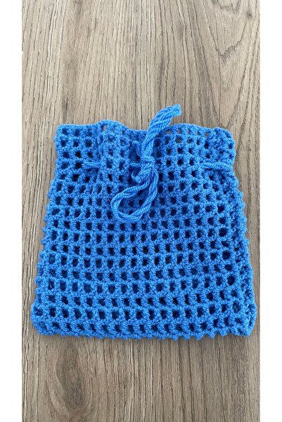 DH NATURAL كيس صابون أزرق 12*12 محبوك يدويًا مع هدية صابون