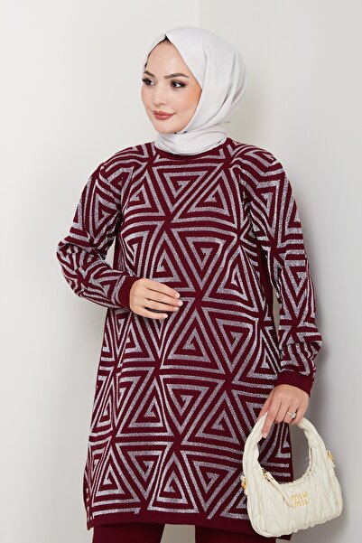 KAYA BUTİK Silvery Geometry Patterned Knitwear Tunic