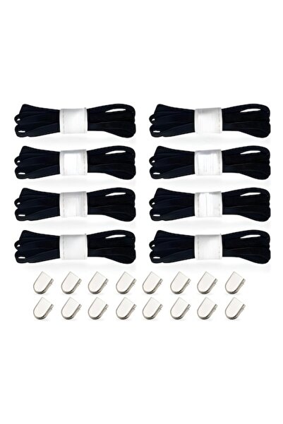 AdyMel șireturi elastice negre cu sistem de fixare, set de 4 perechi cu cleme argintii