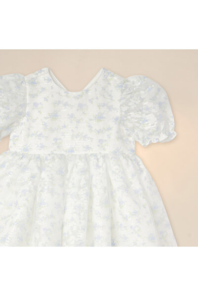 Juniors Embellished Puff Sleeves Dress with Bow Accent