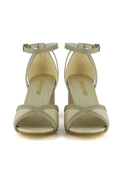 Erkan Saçmacı Charlotte Ten Vegan Cross-Strapped Mesh Thick Heeled Elegant Evening Dress Shoes