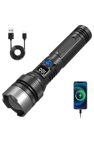 FONIX LumiX Pro Charge – Lanternă LED reîncărcabilă tactică cu afișaj digital și baterie externă, reglabilă