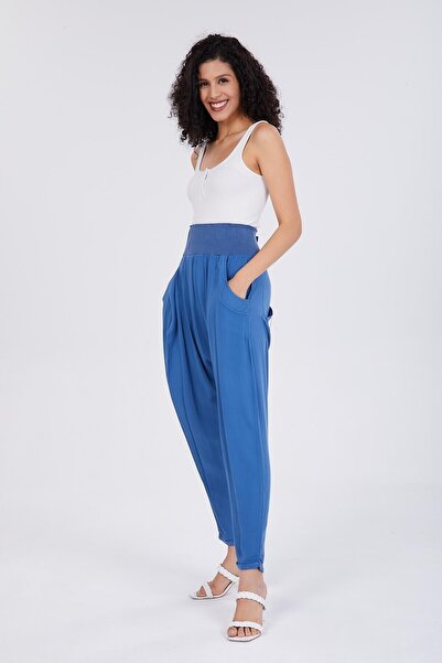 della moor Women's Blue Elastic Waist Belmando Baggy Trousers