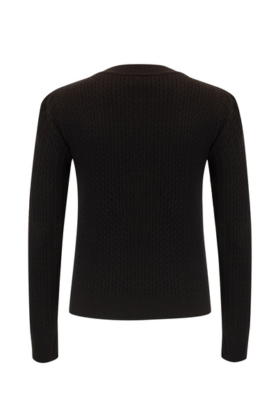 Exquise Long Sleeve Crew Neck Floral Embroidery Knit Blouse