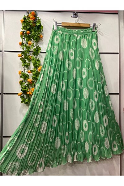 edu collection Patterned Chiffon Bohe Bell Skirt with Lining