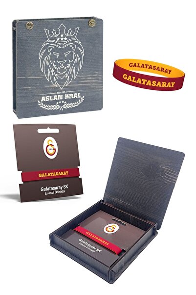 Galatasaray سوار سيليكون أصلي ذو وجهين مع صندوق خشبي للهدايا
