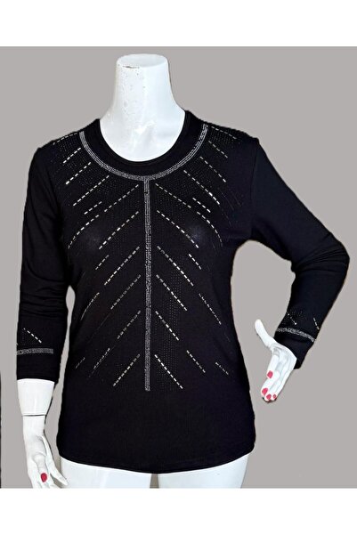 Gündoğan Clover Fabric Luxury Stone Embroidered Long Sleeve Mother Blouse