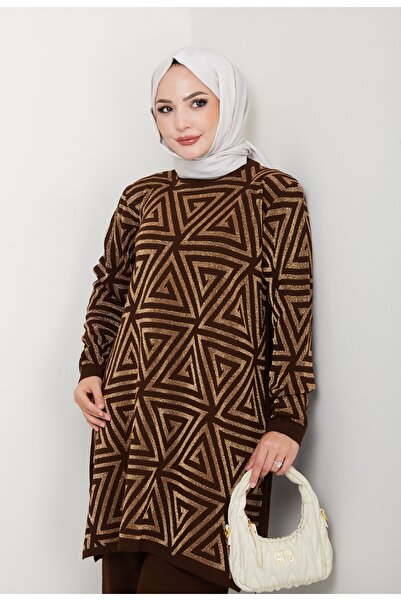 KAYA BUTİK Silvery Geometry Patterned Knitwear Tunic